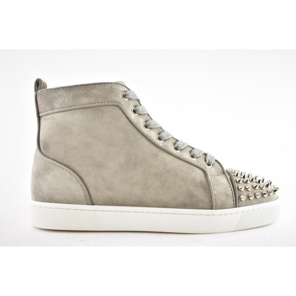 Christian Louboutin Mens Lou Spikes Orlato Flat Gres Grey High Top Sneaker 40 7 - Picture 2 of 9